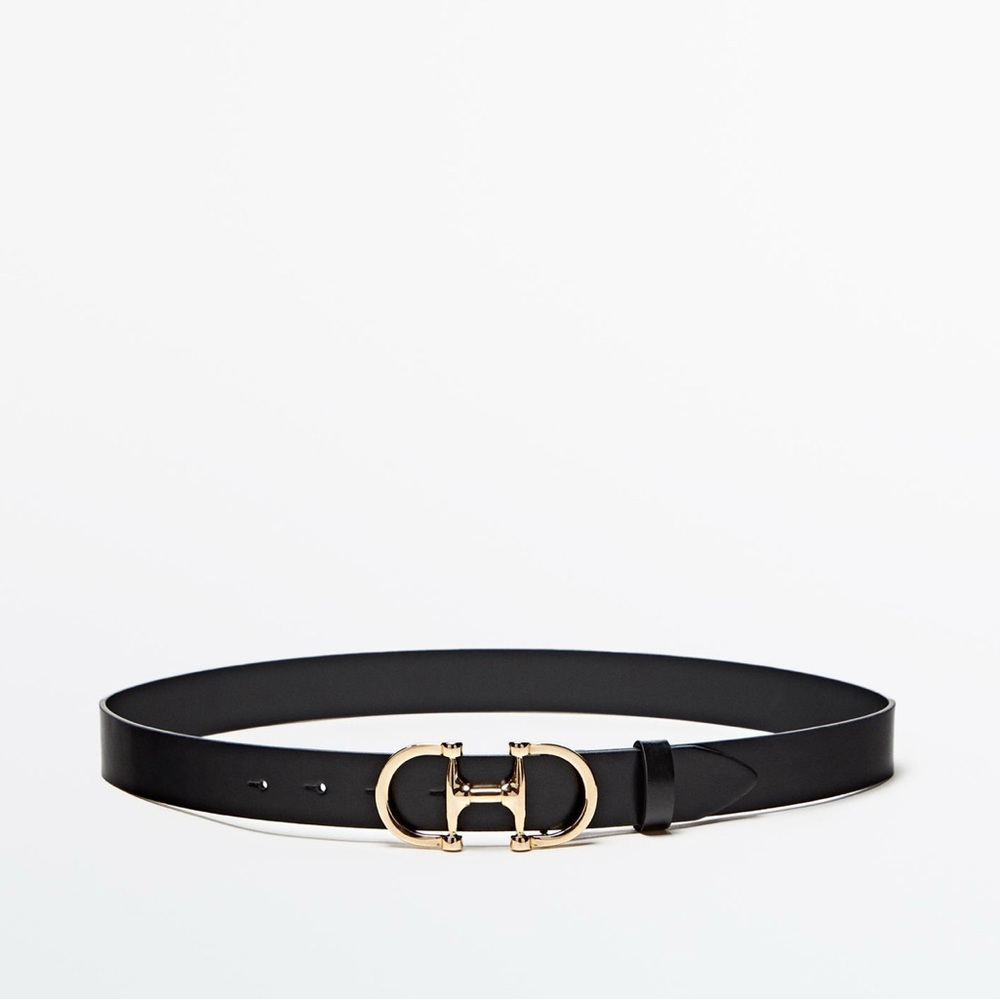 Zara Leather Belt with Double Buckle - Size S/80cm